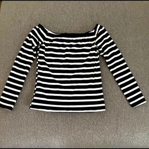 Women’s Large, Cotton, Long Sleeve Off the Shoulder Shirt, Stripped Pattern